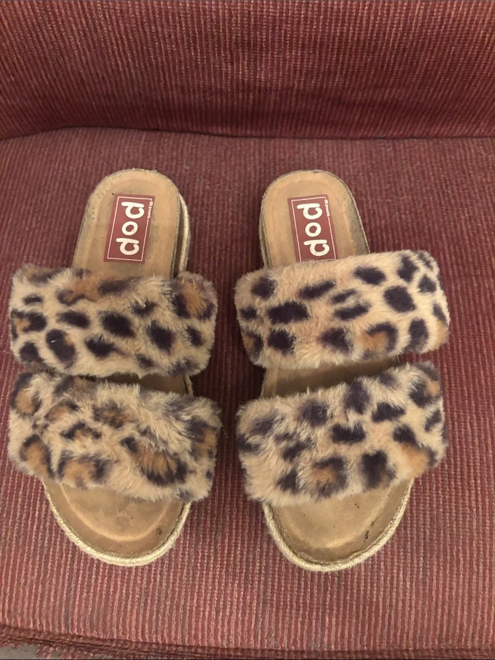 pop Leopard Print Faux Fur Platform Slides - Brown/Black